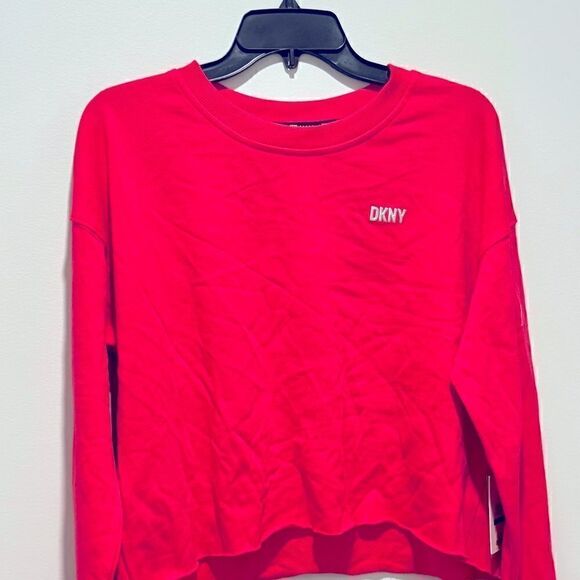 Dkny Sport Women's Metallic Logo Cropped Sweatshirt  shirt- Fiery Pink L - Picture 4 of 8